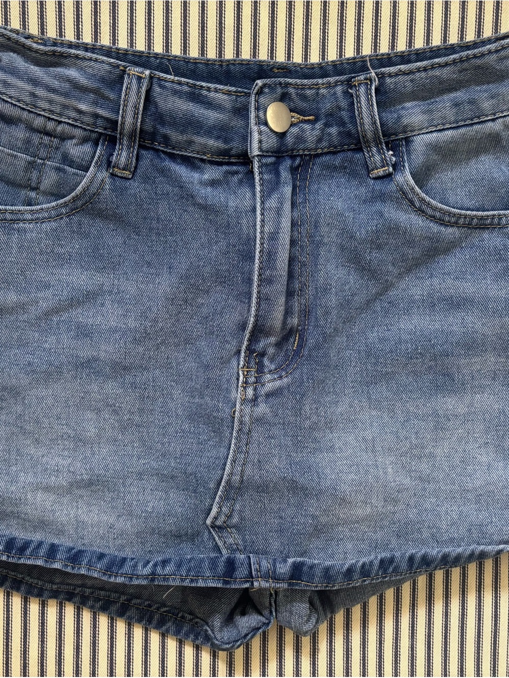 High-Waisted Medium Wash Denim Skort - XS